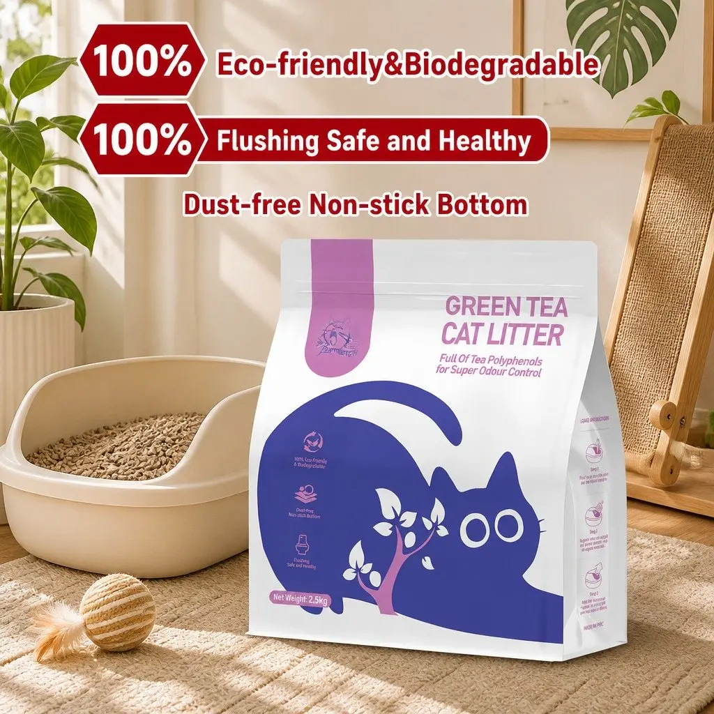 Clumping Cat Litter Purple 15kg Natural Green Tea Odour Control Dust Free