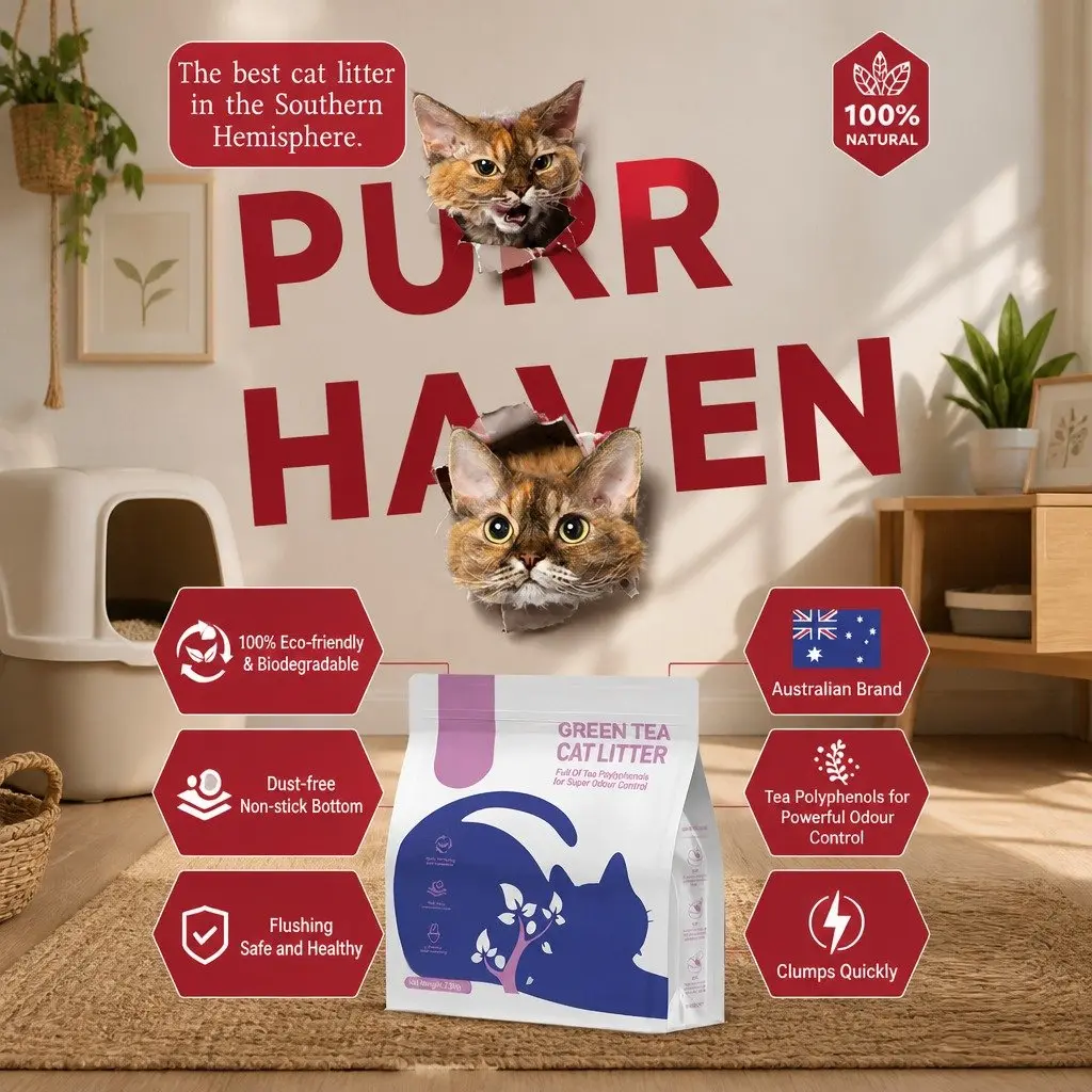 Clumping Cat Litter Purple 15kg Natural Green Tea Odour Control Dust Free