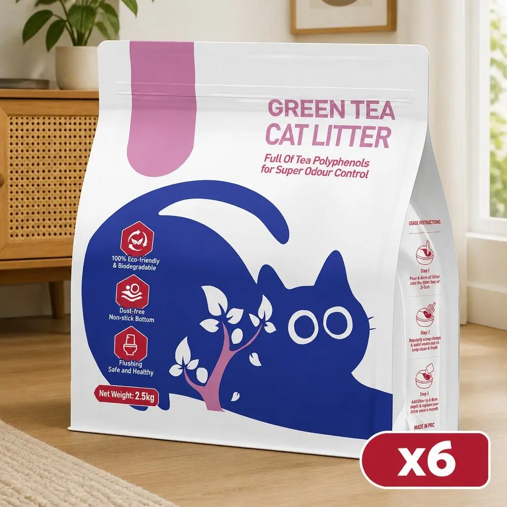 Clumping Cat Litter Purple 15kg Natural Green Tea Odour Control Dust Free