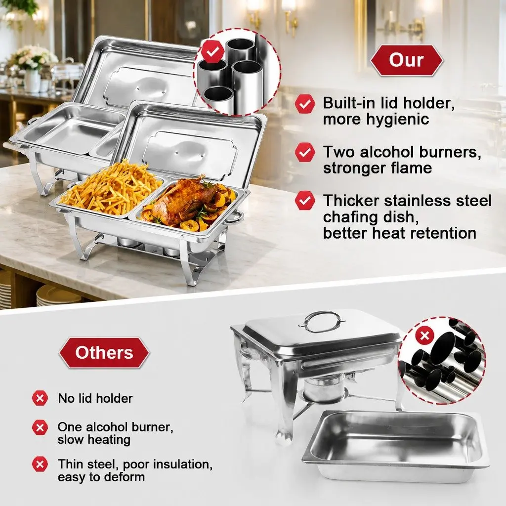 Chafing Dish Set Stainless Steel 9L Bain Marie Food Warmer with Foldable Frame and Two 4.5L Pans for Catering Buffets and Home Use