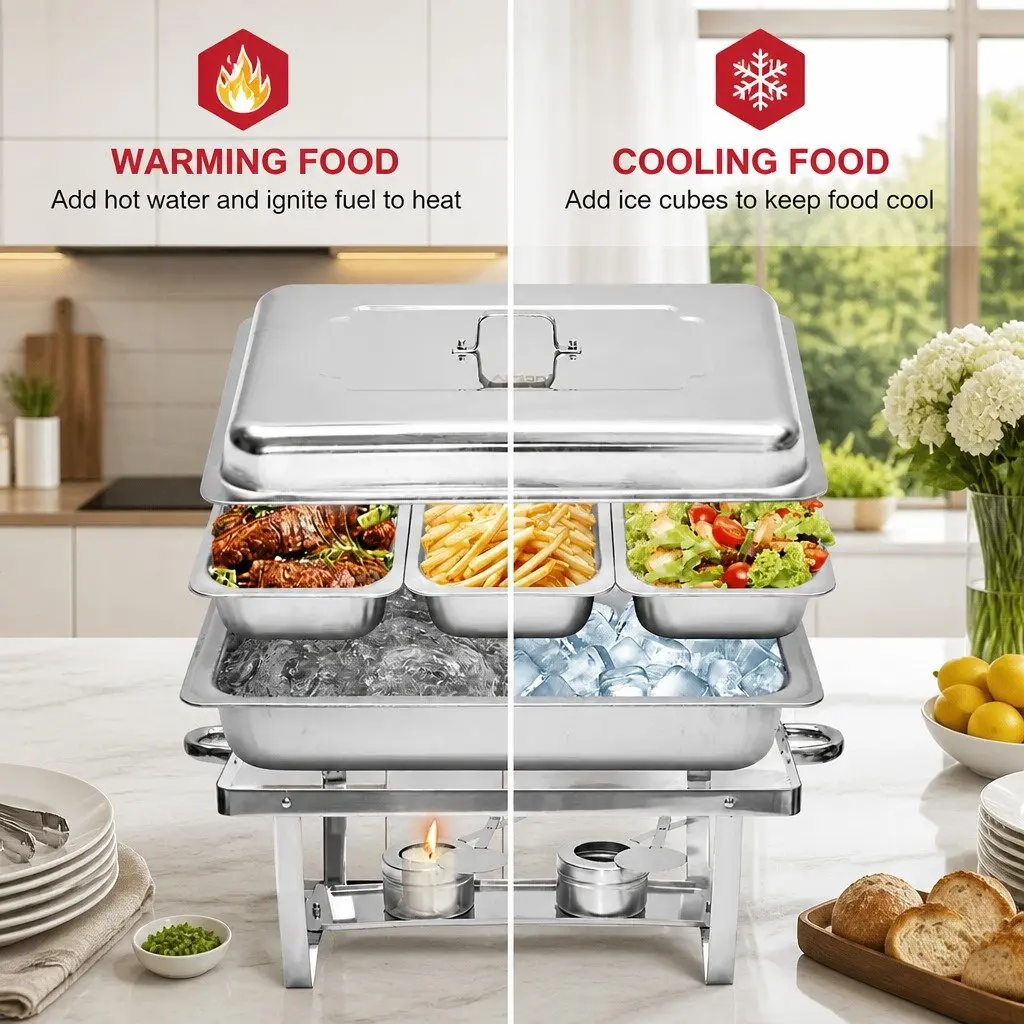 Chafing Dish Set Silver 3x3L Stainless Steel Bain Marie Buffet Warmer Food Server