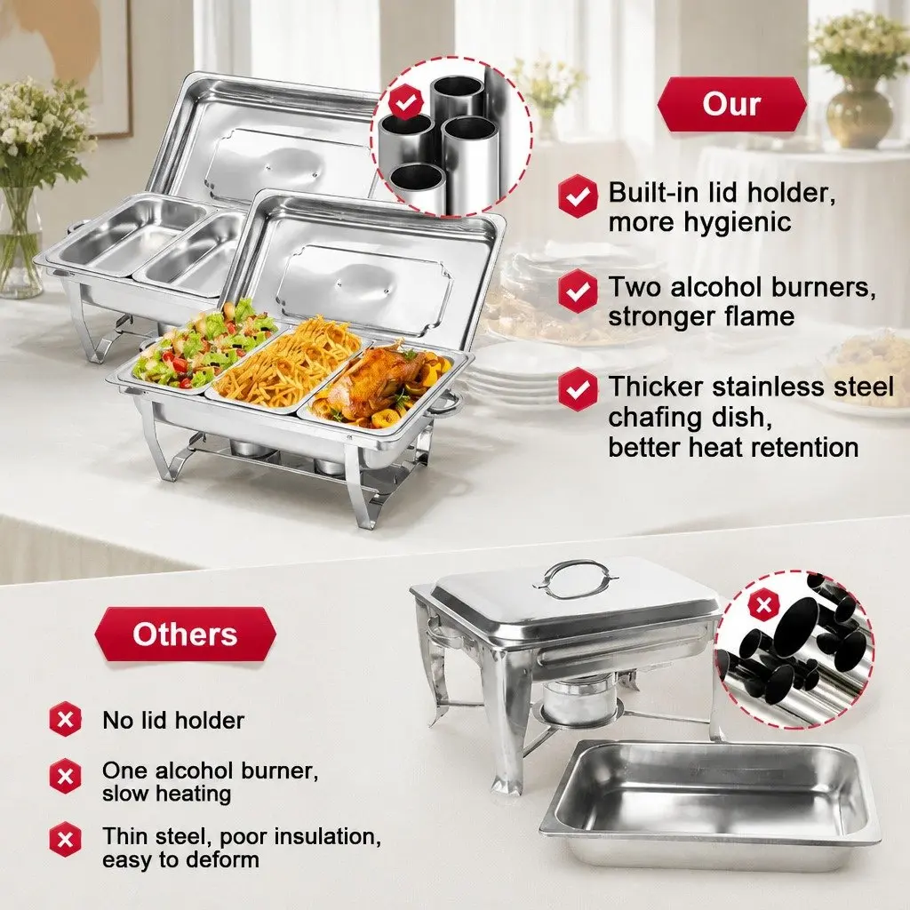 Chafing Dish Set Silver 3x3L Stainless Steel Bain Marie Buffet Warmer Food Server