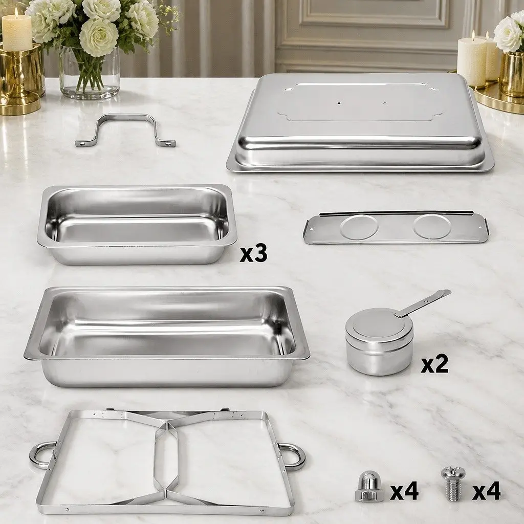 Chafing Dish Set Silver 3x3L Stainless Steel Bain Marie Buffet Warmer Food Server