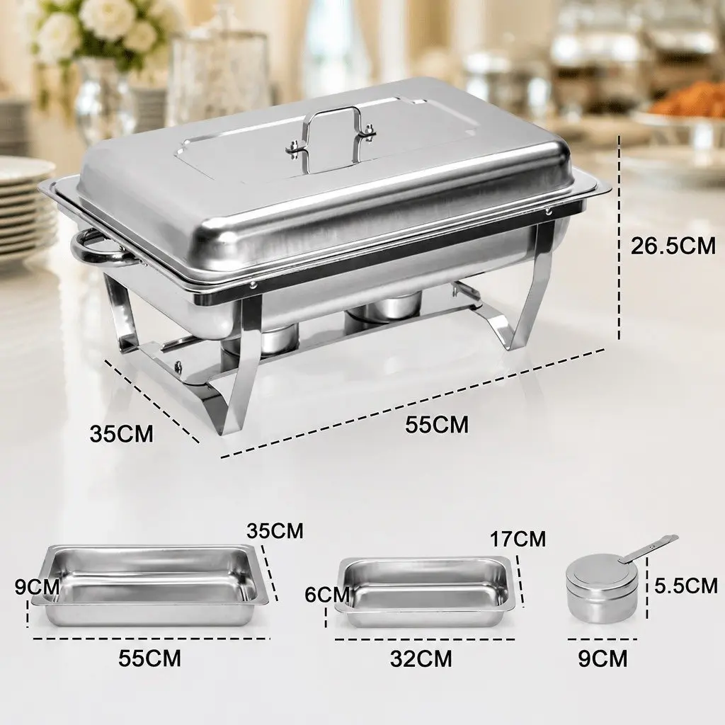 Chafing Dish Set Silver 3x3L Stainless Steel Bain Marie Buffet Warmer Food Server