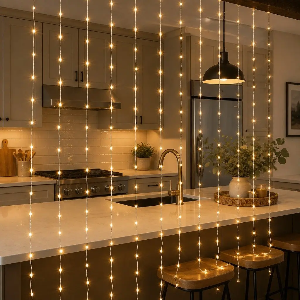 300 LED Warm White Curtain String Lights 3M X 3M Indoor Outdoor with Eight Lighting Modes and USB Controller