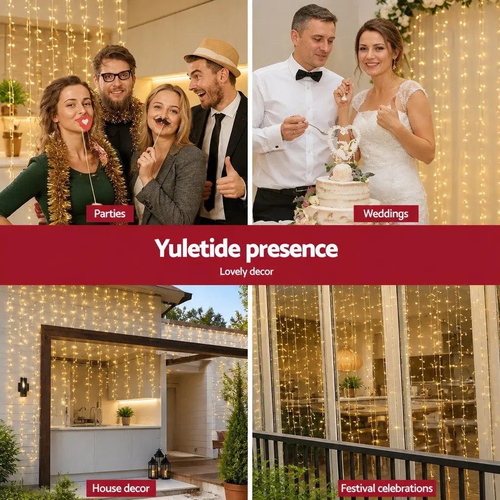 300 LED Warm White Curtain String Lights 3M X 3M Indoor Outdoor with Eight Lighting Modes and USB Controller