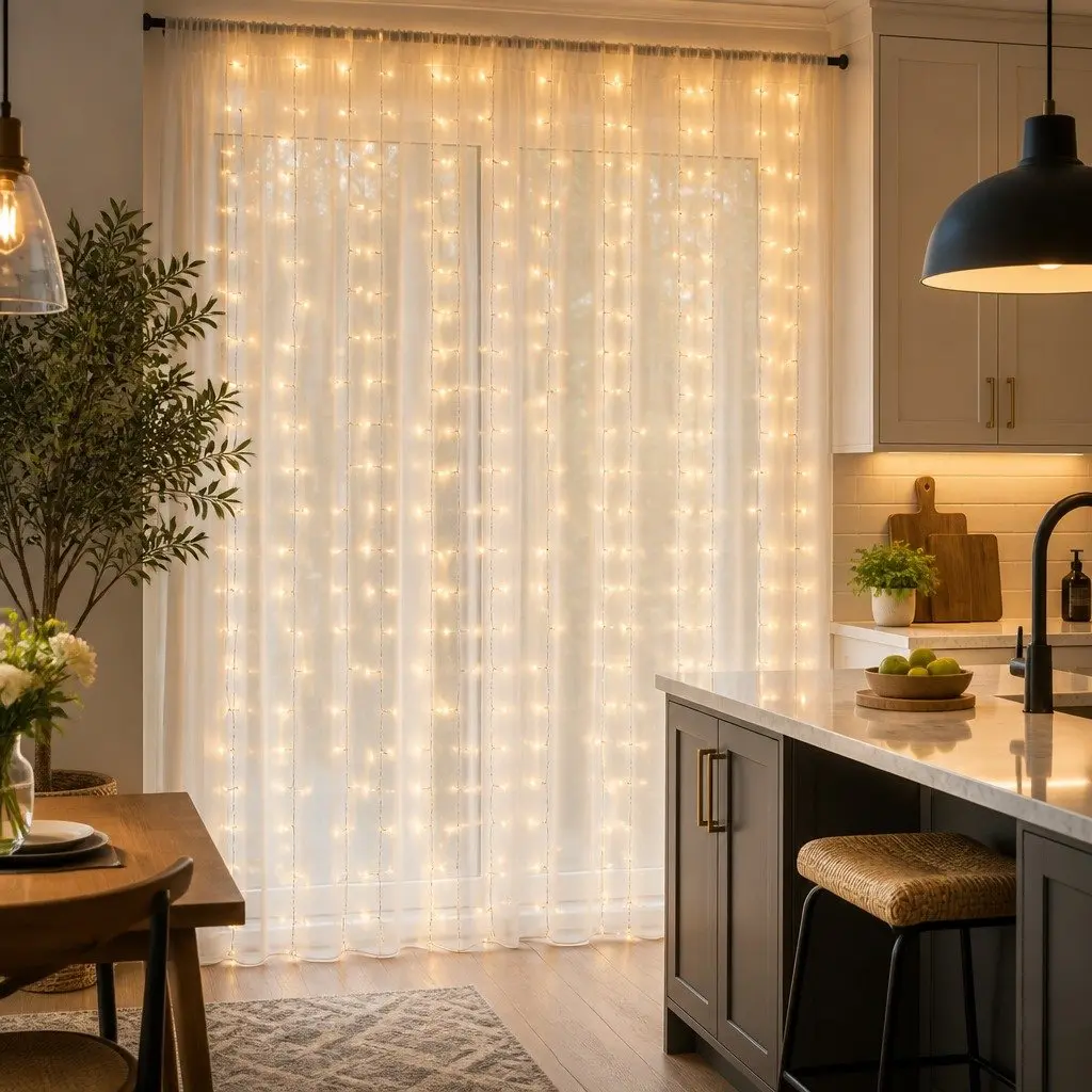 300 LED Warm White Curtain String Lights 3M X 3M Indoor Outdoor with Eight Lighting Modes and USB Controller