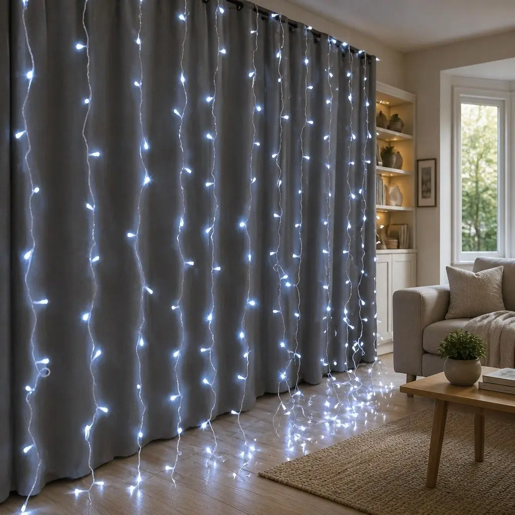 Curtain Lights Cool White 6x3M 600 LED Outdoor Light Eight Lighting Modes