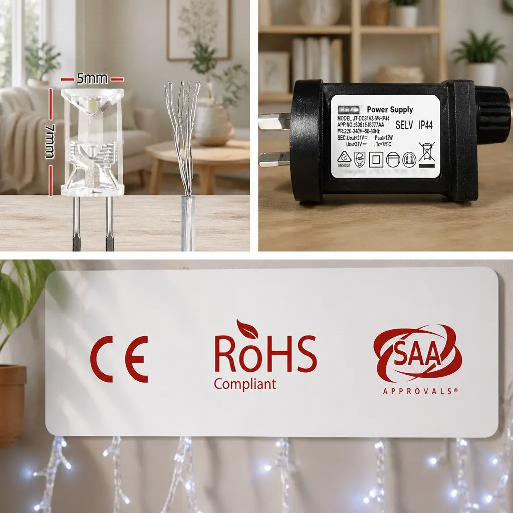 Curtain Lights Cool White 6x3M 600 LED Outdoor Light Eight Lighting Modes