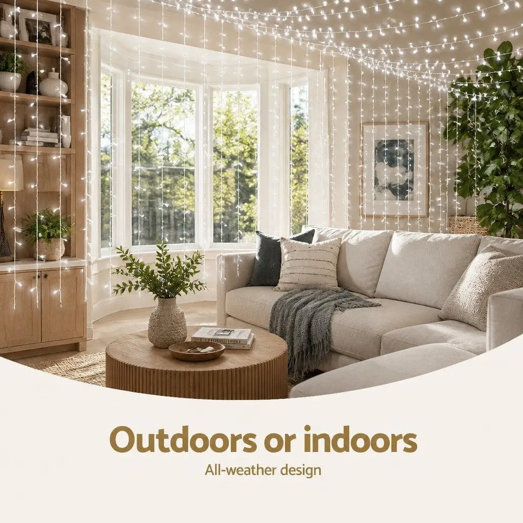 Curtain Lights Cool White 6x3M 600 LED Outdoor Light Eight Lighting Modes