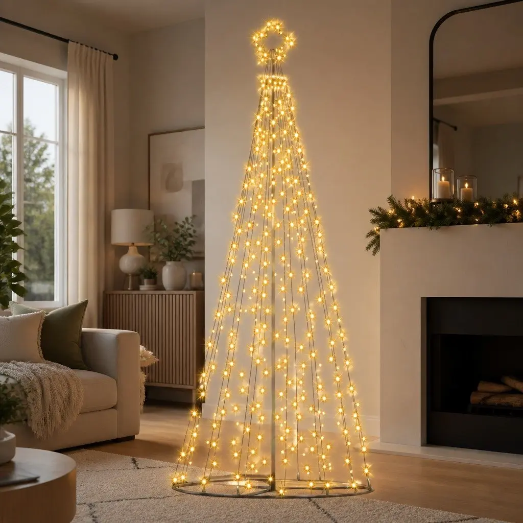 Solar LED Christmas Tree Black 3.6M Warm White Lights Outdoor Indoor Decoration