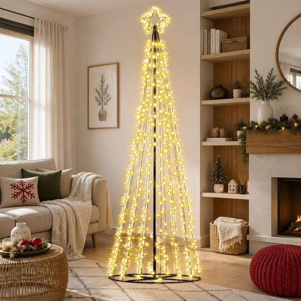 Solar LED Christmas Tree Black 3.6M Warm White Lights Outdoor Indoor Decoration