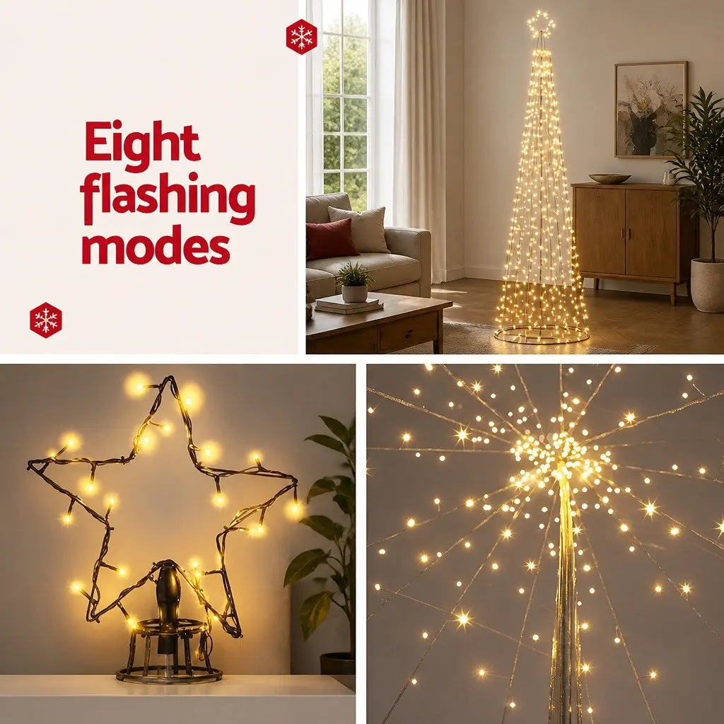 Solar LED Christmas Tree Black 3.6M Warm White Lights Outdoor Indoor Decoration