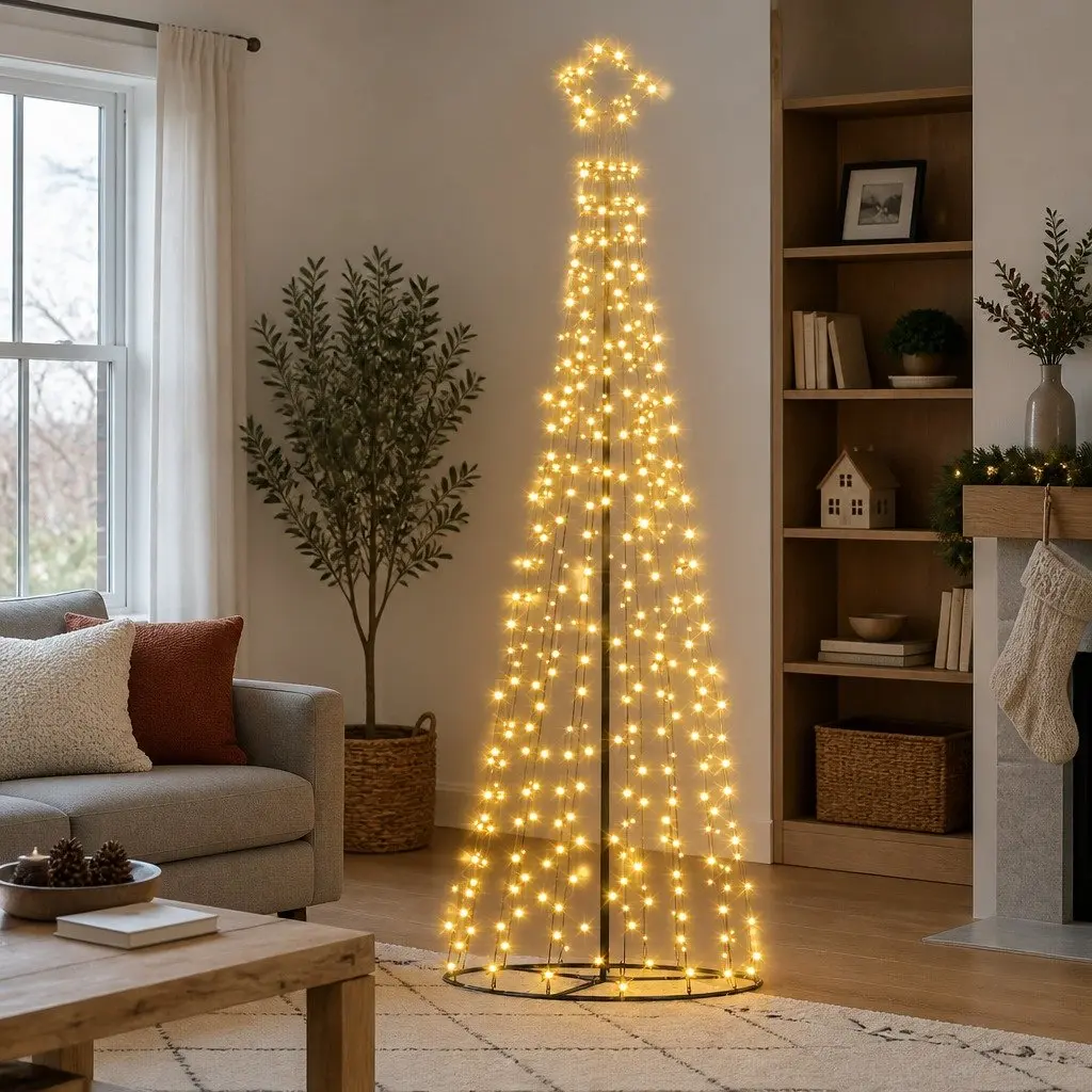 Solar LED Christmas Tree Black 3.6M Warm White Lights Outdoor Indoor Decoration