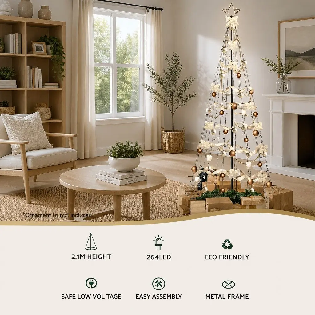 Solar Christmas Tree Black 2.1M LED Warm White Lights Outdoor Garden Decoration