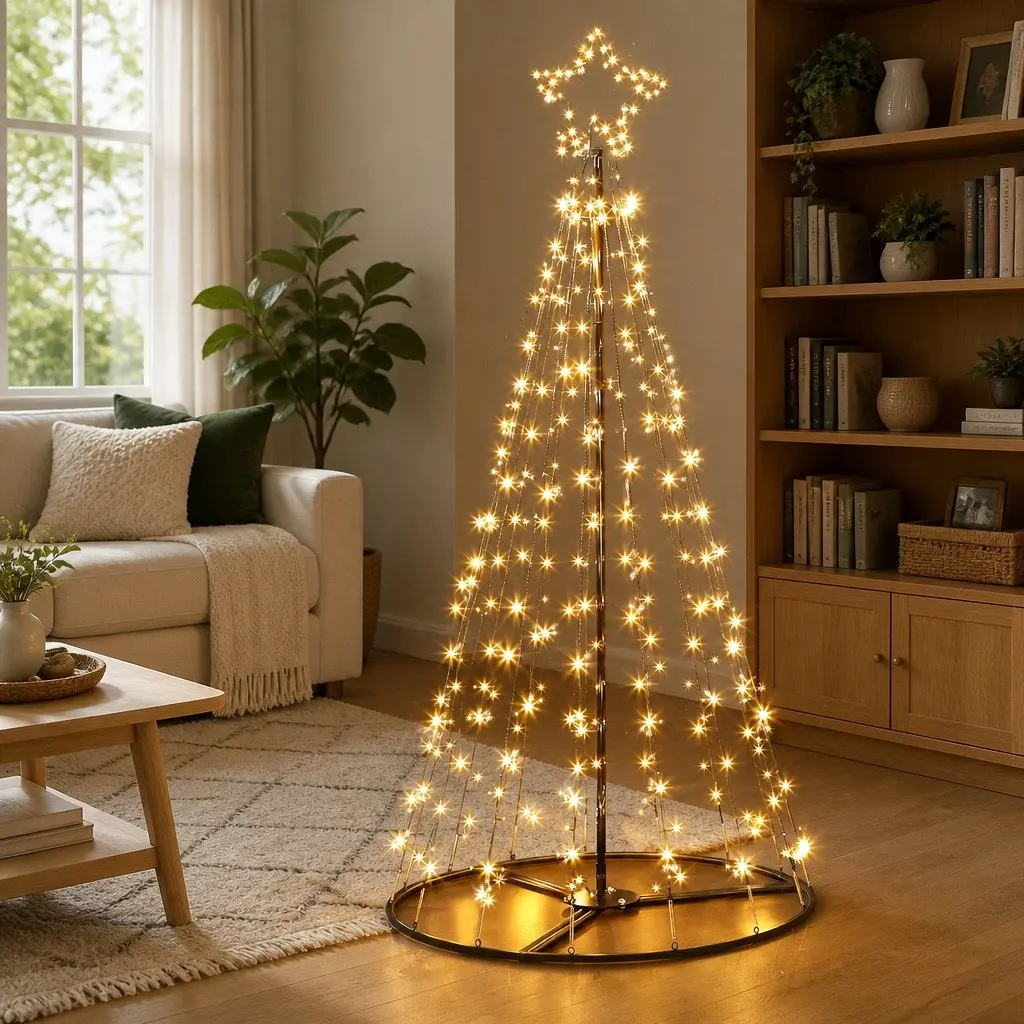 Solar Christmas Tree Black 2.1M LED Warm White Lights Outdoor Garden Decoration