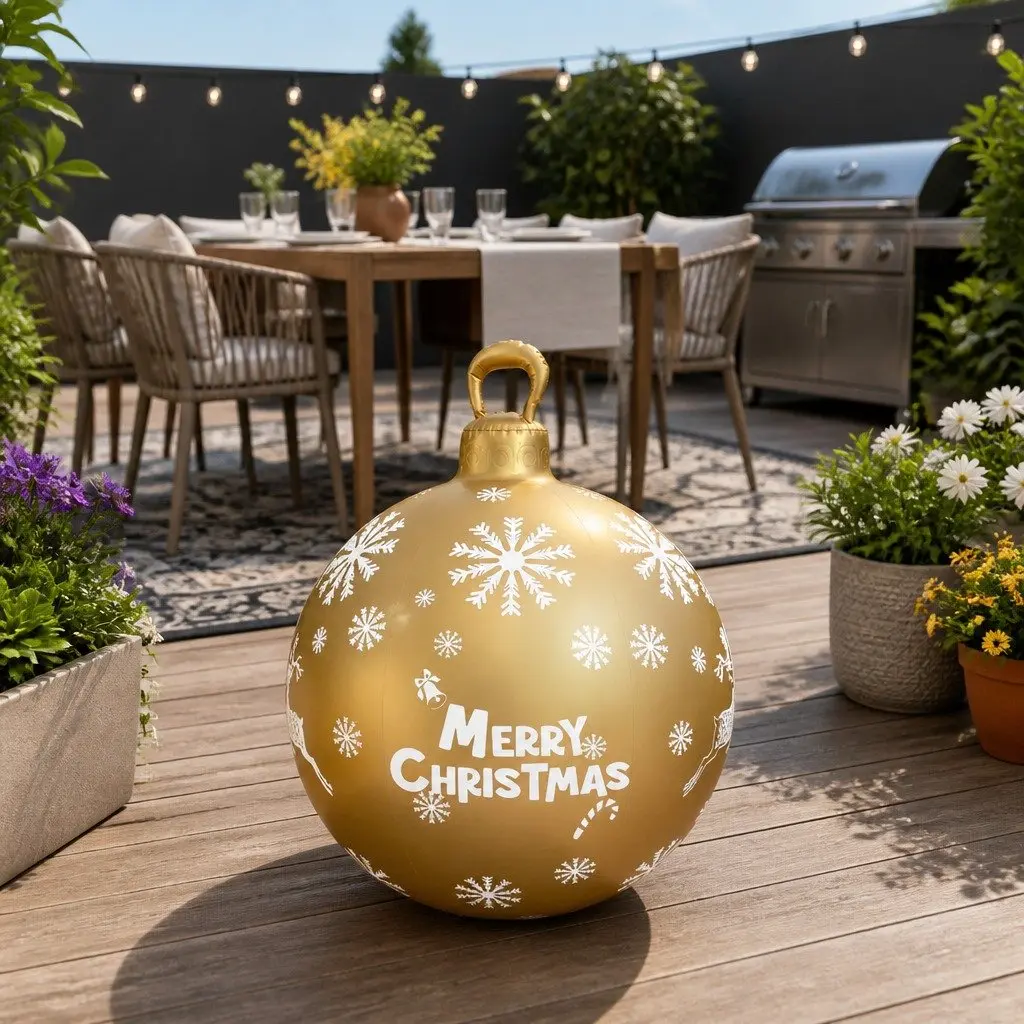 Christmas Inflatable Bauble Red 60cm Water-Repellent UV-Resistant Indoor Outdoor Decoration