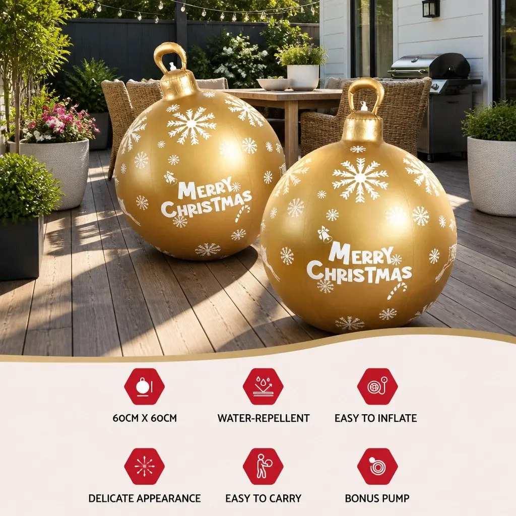 Christmas Inflatable Bauble Red 60cm Water-Repellent UV-Resistant Indoor Outdoor Decoration