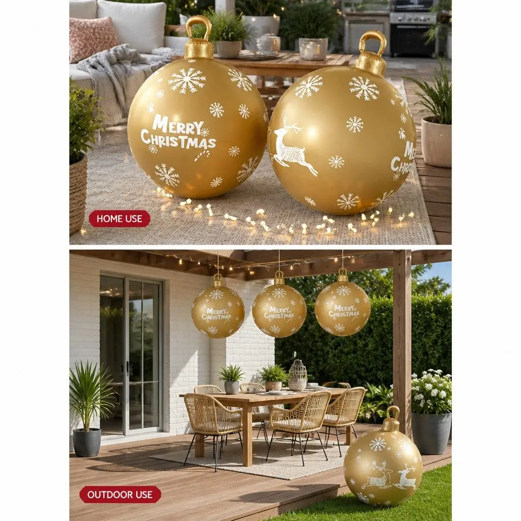 Christmas Inflatable Bauble Red 60cm Water-Repellent UV-Resistant Indoor Outdoor Decoration