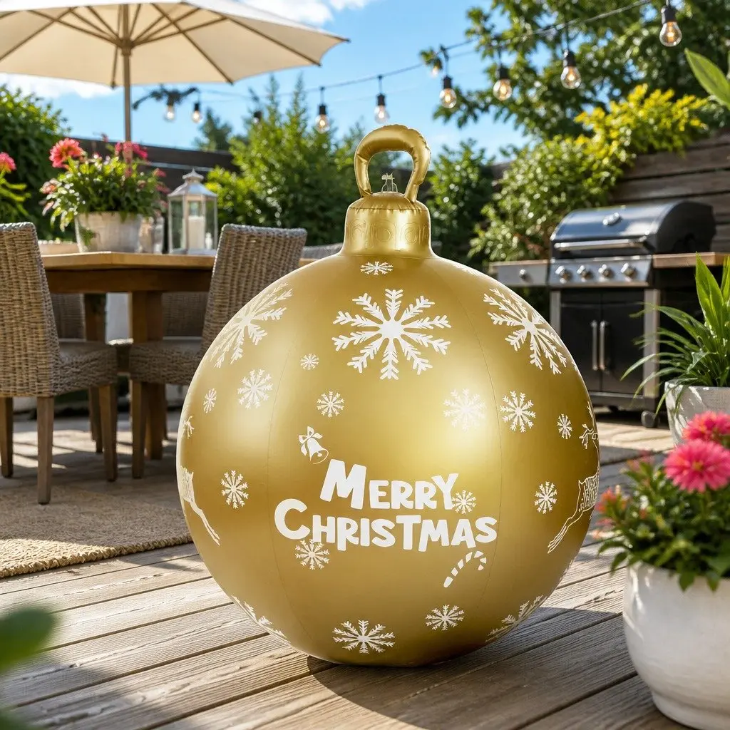 Christmas Inflatable Bauble Red 60cm Water-Repellent UV-Resistant Indoor Outdoor Decoration