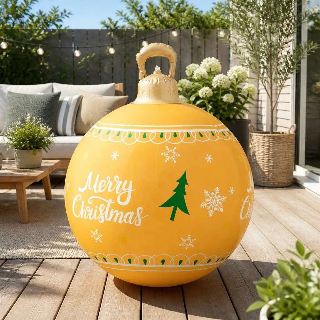 60cm Christmas Inflatable Ball with LED Lights Gold Festive Outdoor Decoration