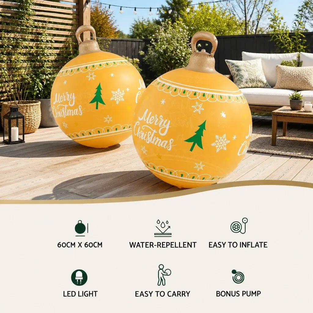 60cm Christmas Inflatable Ball with LED Lights Gold Festive Outdoor Decoration