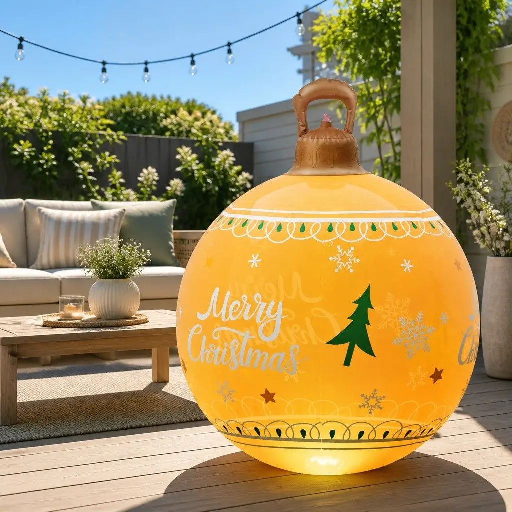 60cm Christmas Inflatable Ball with LED Lights Gold Festive Outdoor Decoration