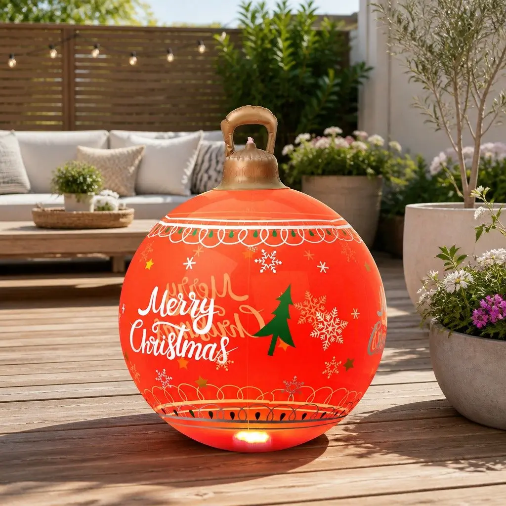 Christmas Inflatable Ball Red 60cm LED Illuminated Outdoor Decoration