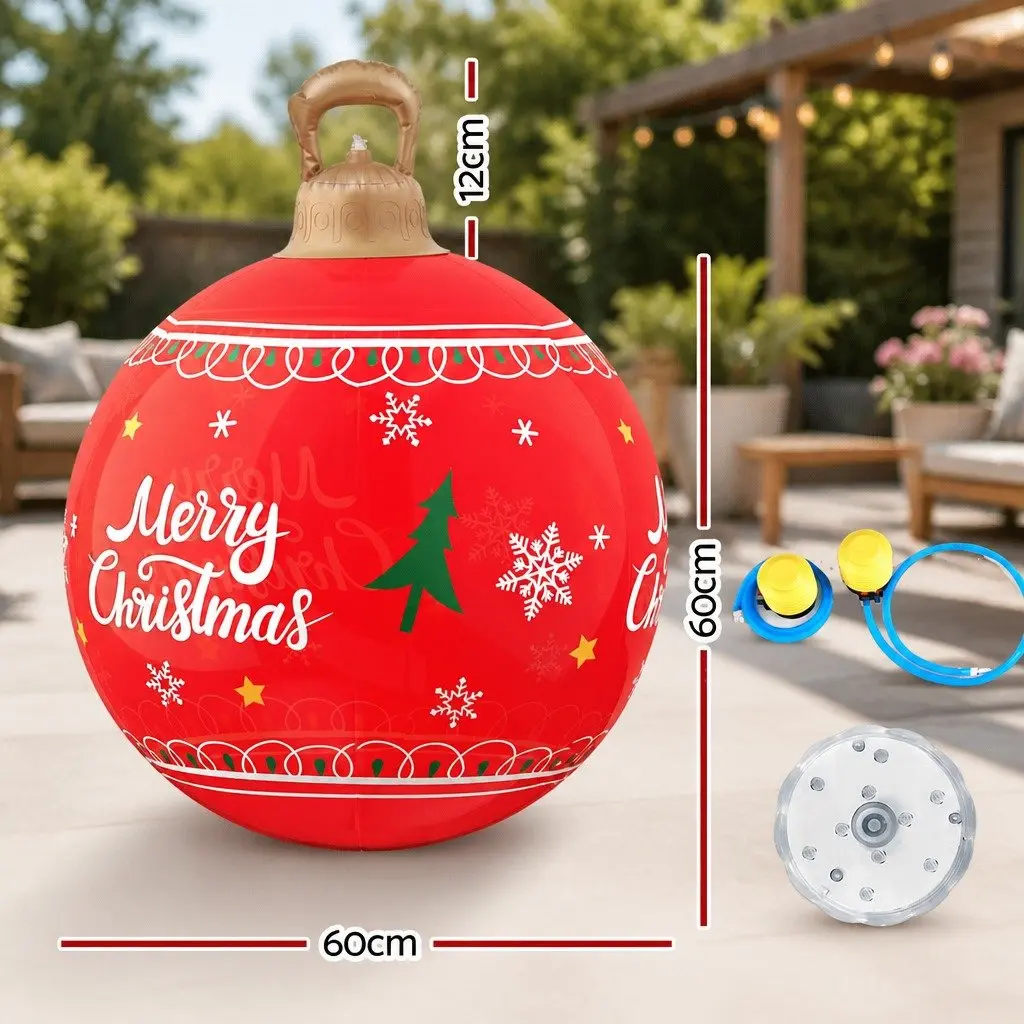 Christmas Inflatable Ball Red 60cm LED Illuminated Outdoor Decoration
