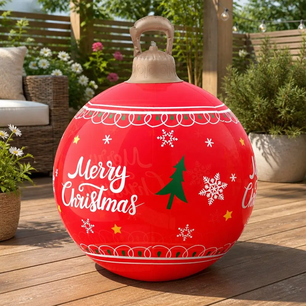 Christmas Inflatable Ball Red 60cm LED Illuminated Outdoor Decoration