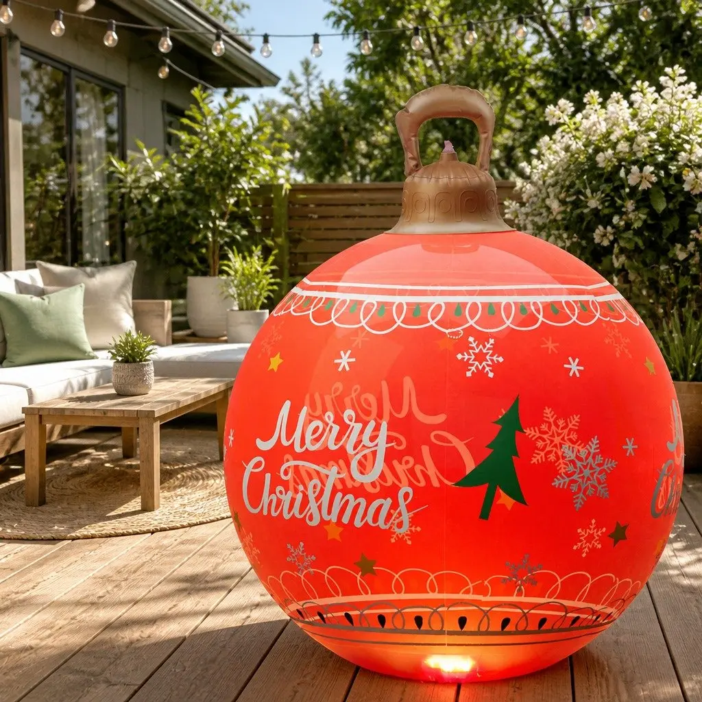 Christmas Inflatable Ball Red 60cm LED Illuminated Outdoor Decoration