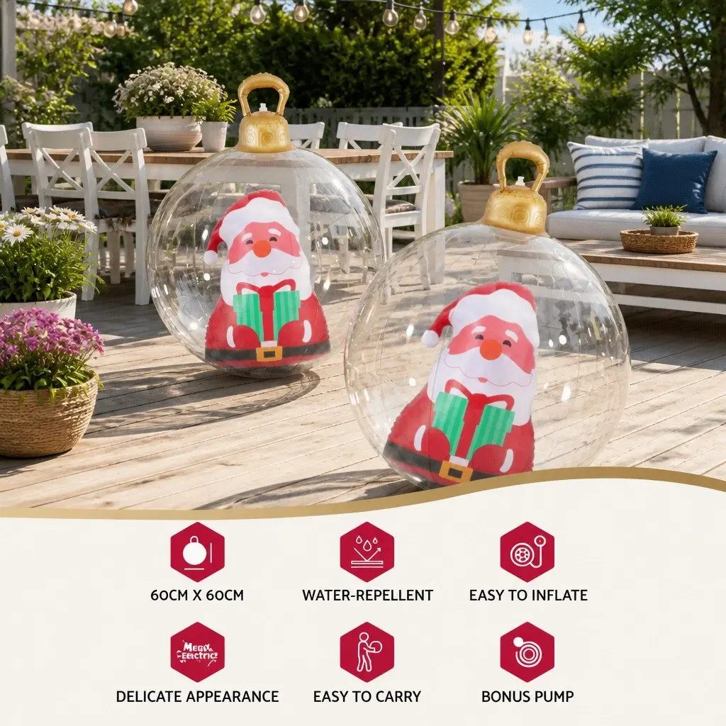 Inflatable Christmas Bauble Transparent 60cm Water-Repellent PVC Outdoor Decoration