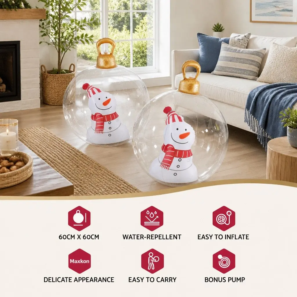 Inflatable Ball Transparent 60cm Christmas Decoration Giant Bauble Outdoor Festive