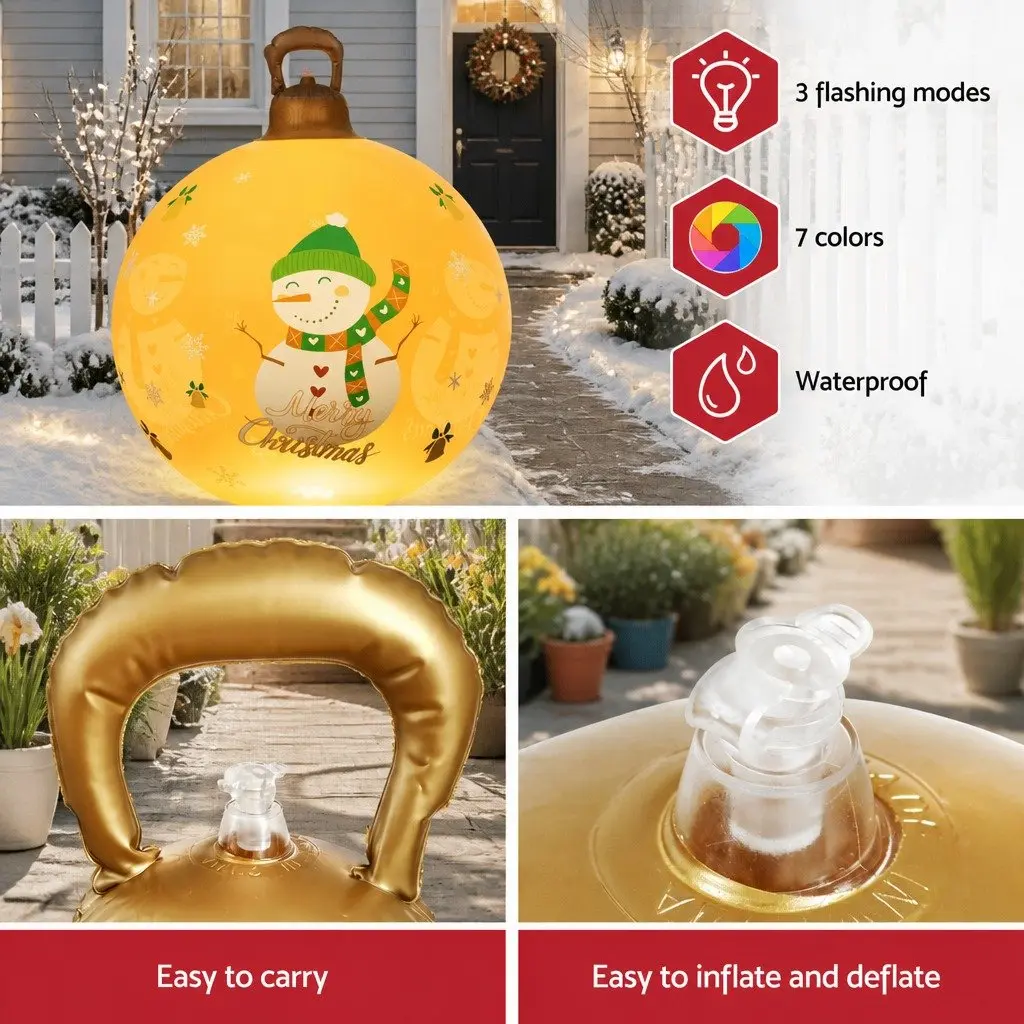 Christmas Inflatable Ball Gold 60cm LED Illuminated Outdoor Decoration