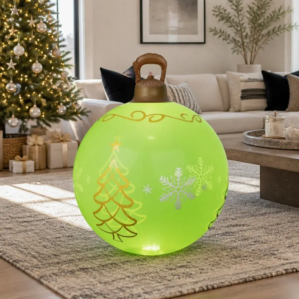 Christmas Inflatable Ball Green 60cm LED Illuminated Outdoor Decoration
