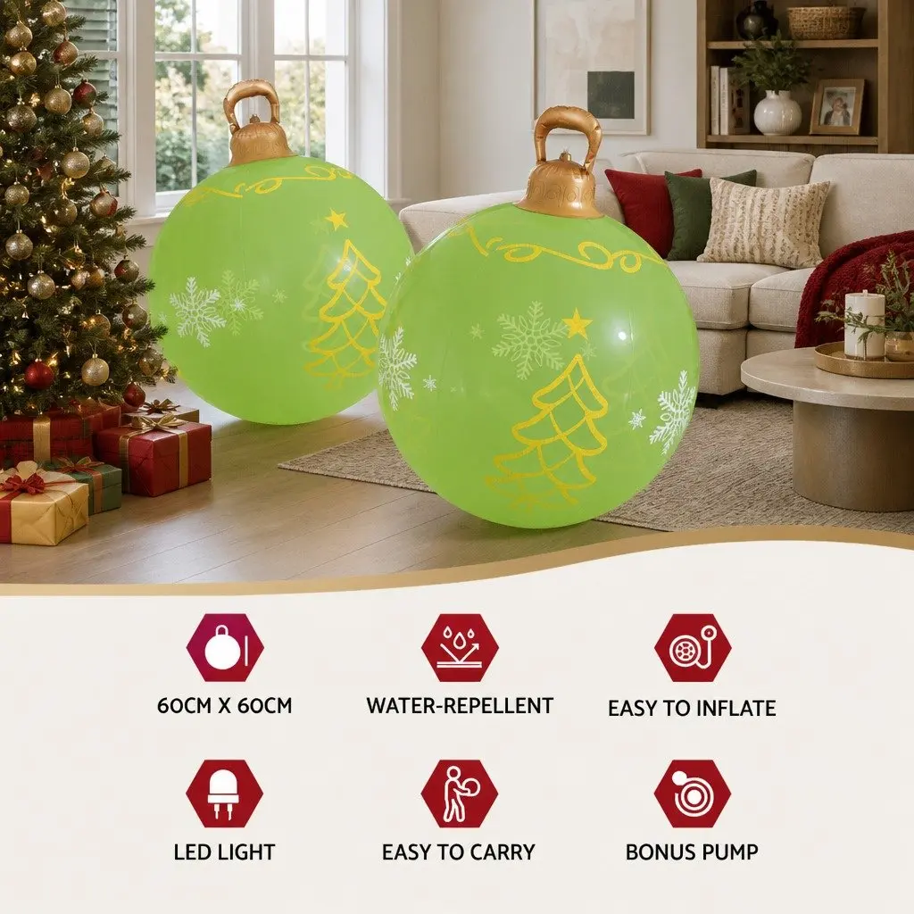 Christmas Inflatable Ball Green 60cm LED Illuminated Outdoor Decoration