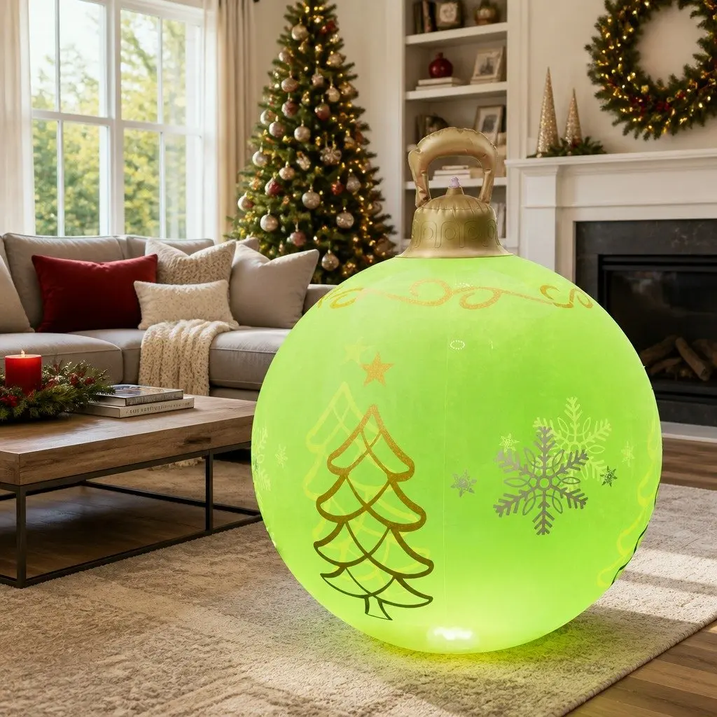 Christmas Inflatable Ball Green 60cm LED Illuminated Outdoor Decoration