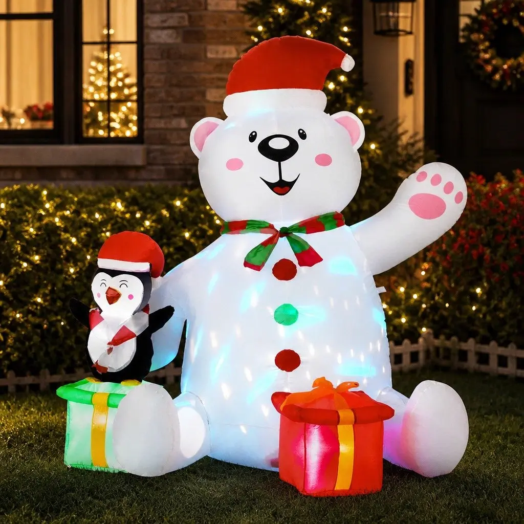 Christmas Inflatable Bear 1.8M LED Outdoor Indoor Decorations Multicolour Lights