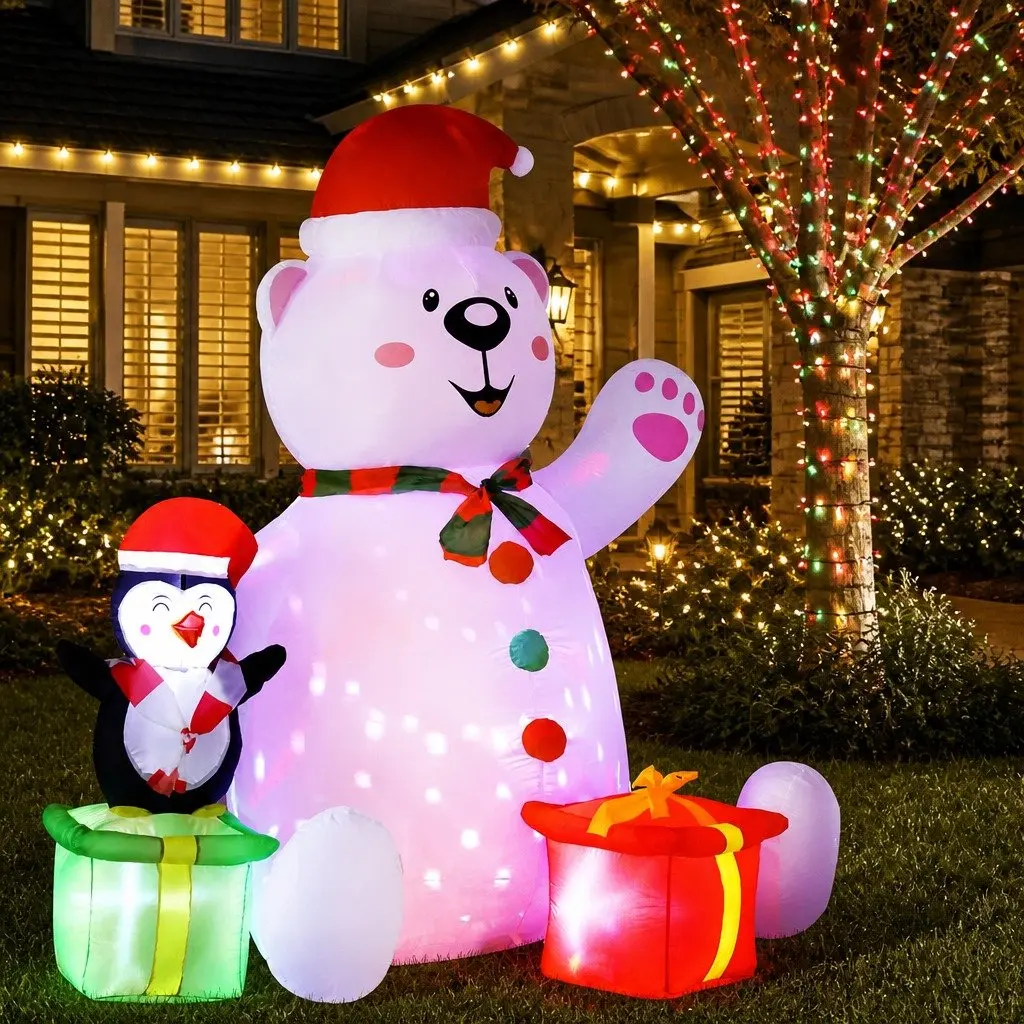 Christmas Inflatable Bear 1.8M LED Outdoor Indoor Decorations Multicolour Lights