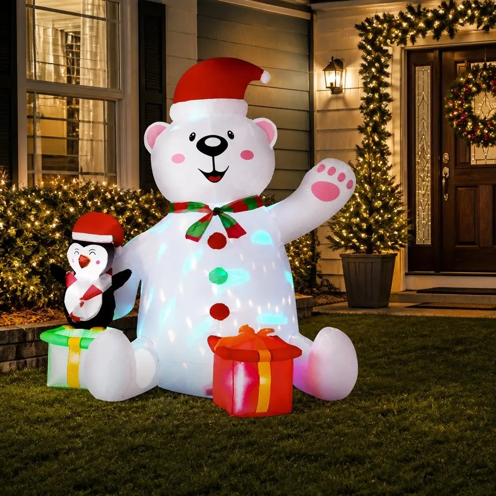 Christmas Inflatable Bear 1.8M LED Outdoor Indoor Decorations Multicolour Lights