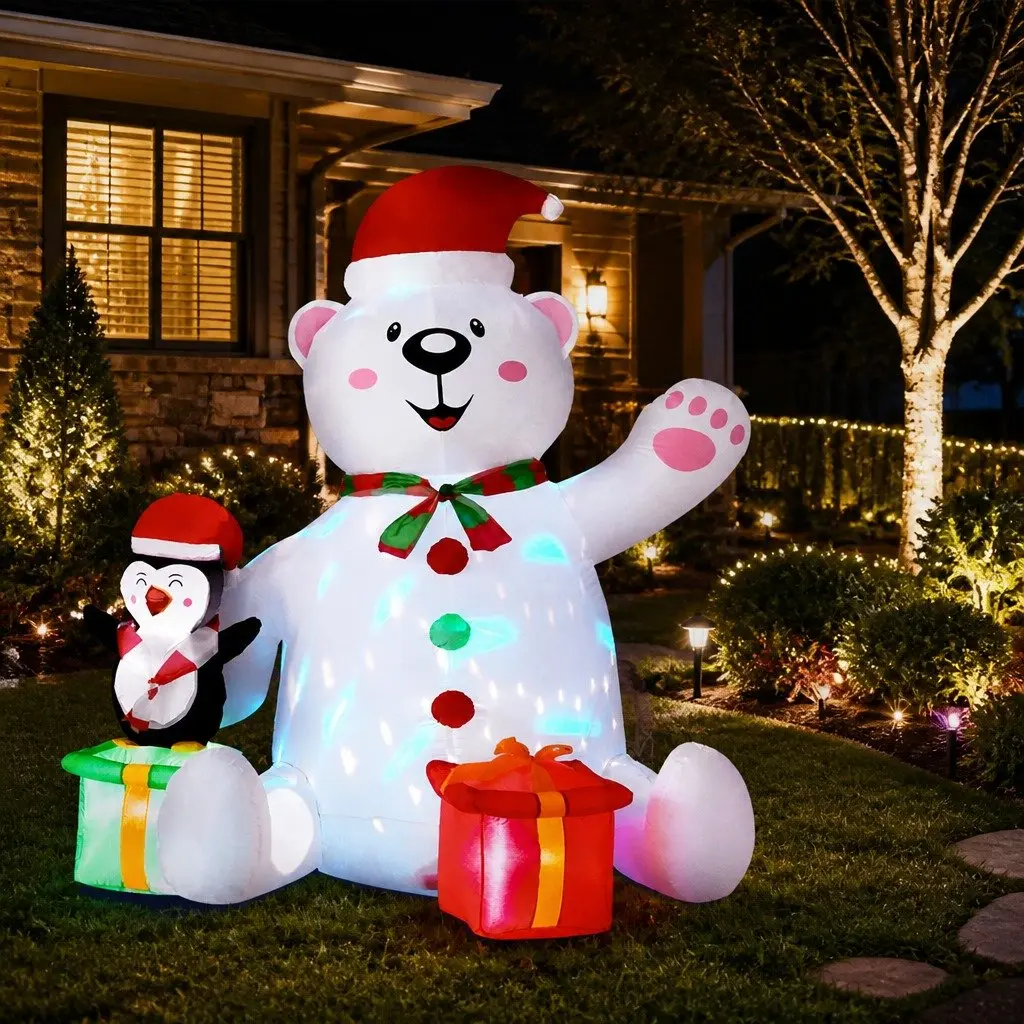 Christmas Inflatable Bear 1.8M LED Outdoor Indoor Decorations Multicolour Lights