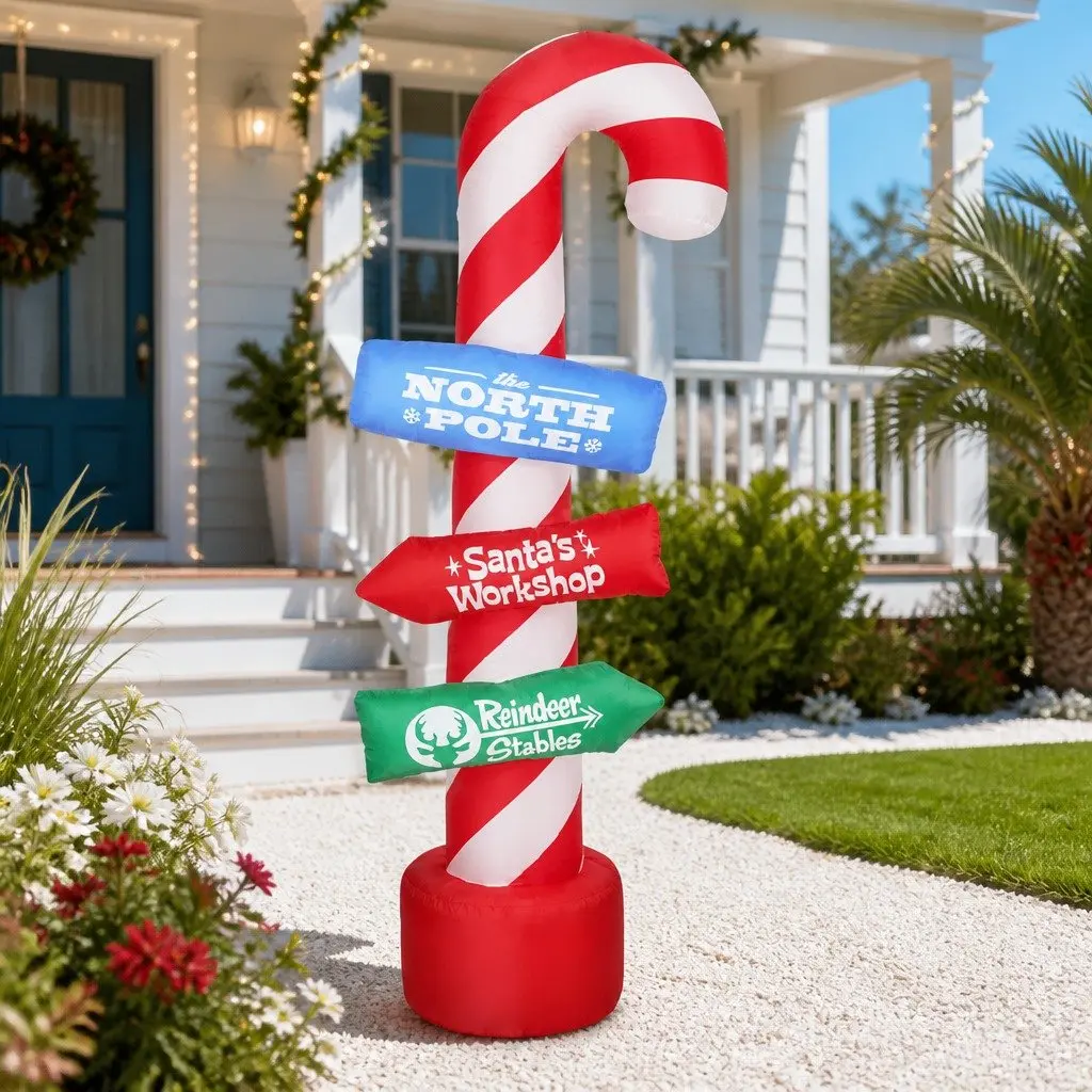 Christmas Inflatable Candy Pole Multicoloured 2.4M LED Illuminated Outdoor Indoor