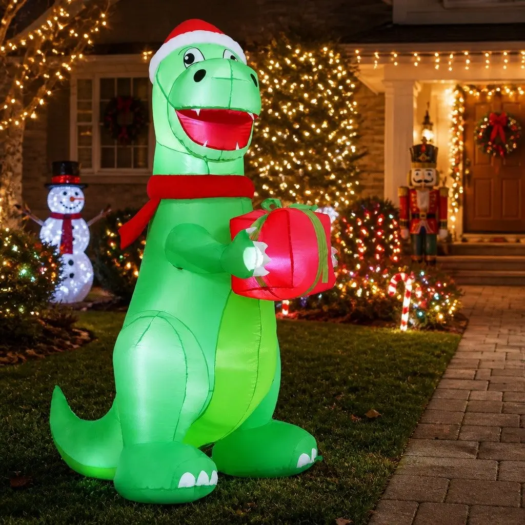 Christmas Inflatable Dinosaur Multicolour 1.8M Height LED Illuminated Indoor Outdoor