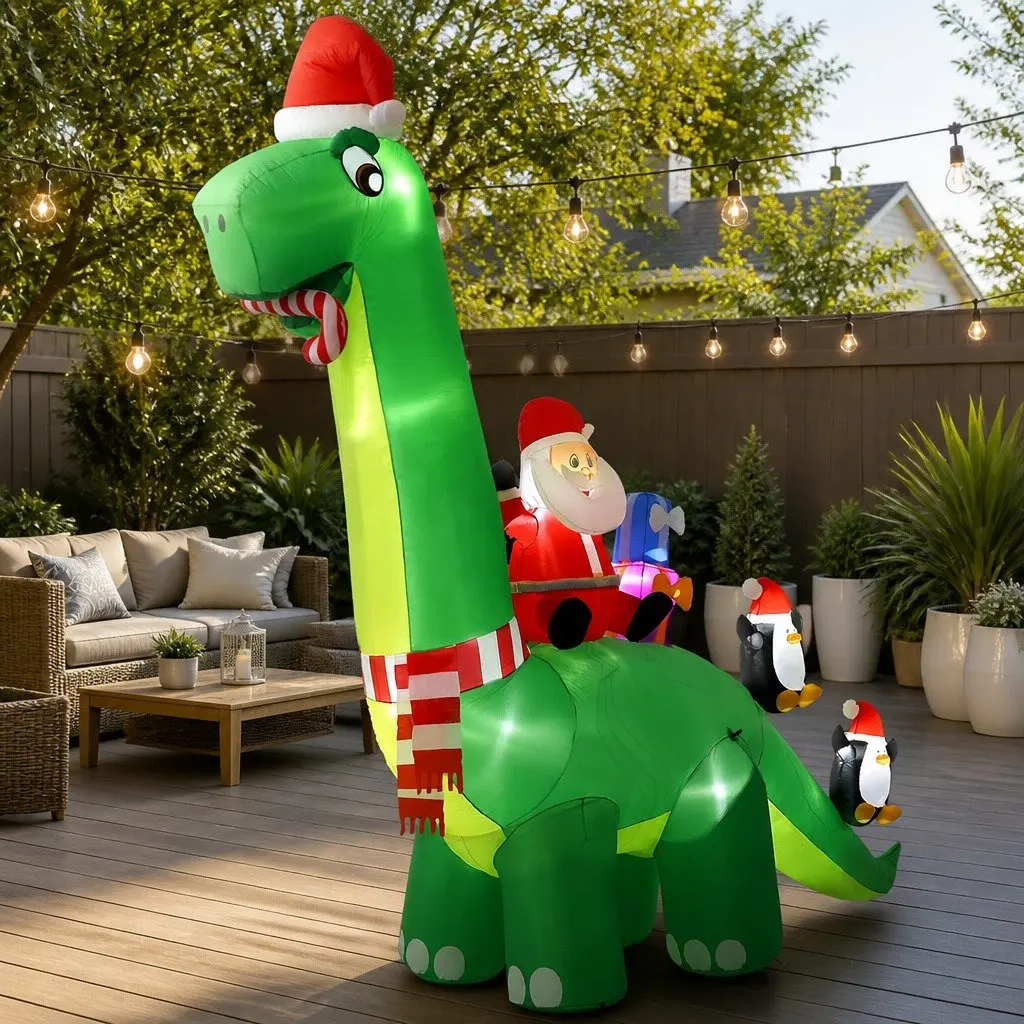 Christmas Inflatable Multicolour Dinosaur 3.8M LED Illuminated Decoration