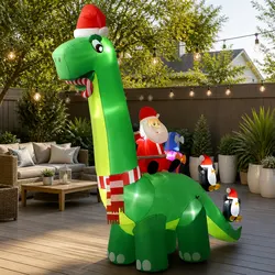 Compact and Bright Inflatable Santa Dinosaur 3.8M