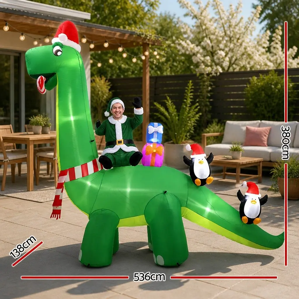 Christmas Inflatable Multicolour Dinosaur 3.8M LED Illuminated Decoration
