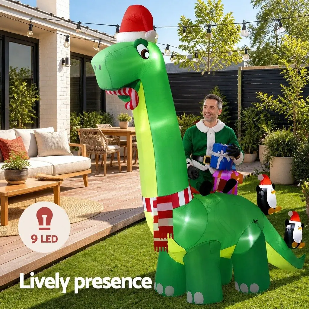 Christmas Inflatable Multicolour Dinosaur 3.8M LED Illuminated Decoration