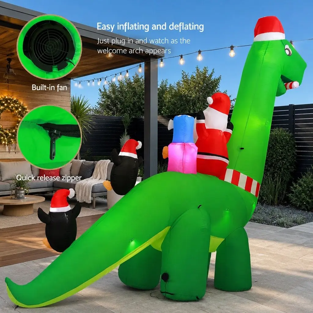 Christmas Inflatable Multicolour Dinosaur 3.8M LED Illuminated Decoration