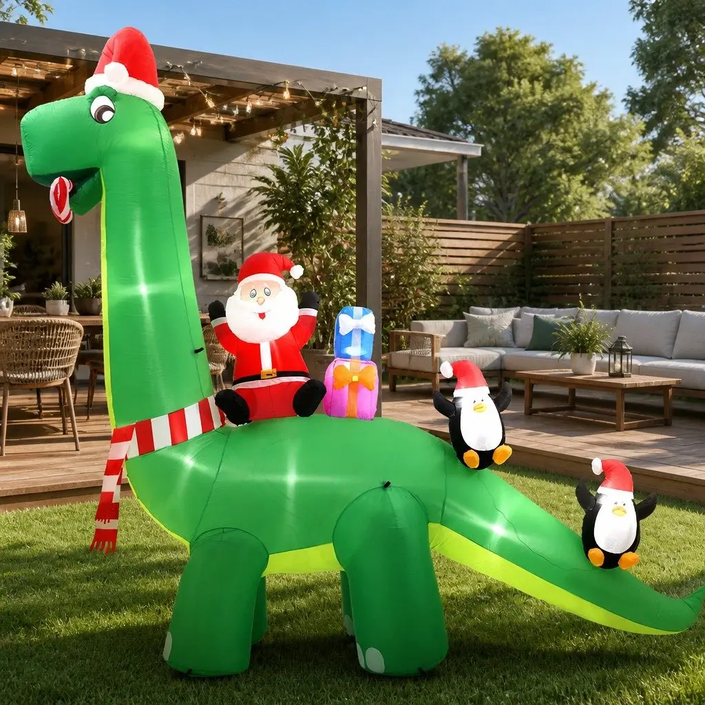 Christmas Inflatable Multicolour Dinosaur 3.8M LED Illuminated Decoration