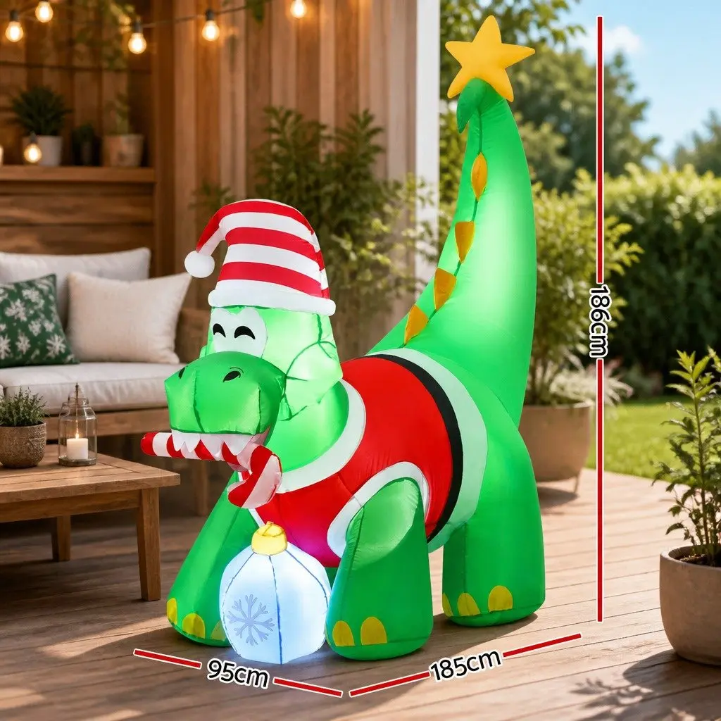 Christmas Inflatable Dinosaur Multicolour 1.86M LED Illuminated Outdoor Indoor Decoration